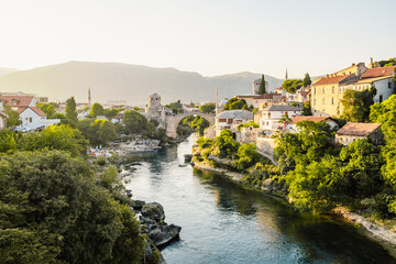 Historical Mostar Bridge known also as Stari Most or Old Bridge in Mostar, Bosnia and Herzegovina