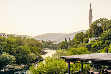 Historical Mostar Bridge known also as Stari Most or Old Bridge in Mostar, Bosnia and Herzegovina