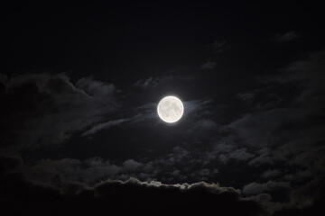 full moon and clouds in the night sky