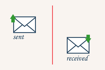 Incoming letter icon and outgoing letter icon. Incoming mail. Outgoing mail. Communication with people, mail, correspondence, work, business