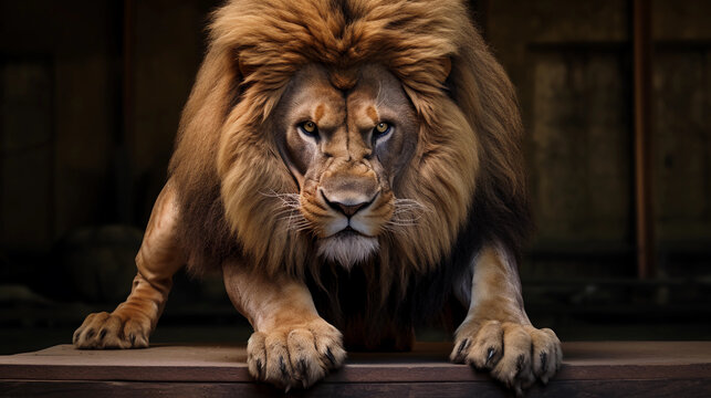  A lion that looks like it is about to jump out at any moment. Generative AI.
