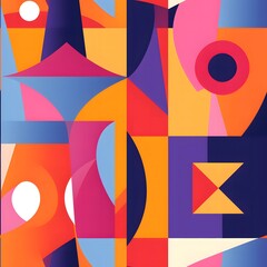 Geometric pattern design in Bauhaus style Popular abstract background red blue yellow colors Art shapes circles and squares Seamless pattern
