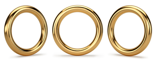 Gold rings on a white background. 3D illustration