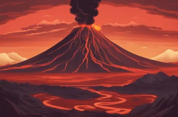 Rolgordijnen Volcano eruption landscape with magma © ArtisticLens