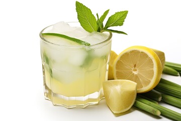 fresh ice juice lemongrass with lemon slice isolated on white background