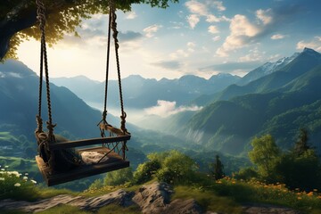 Swing on top of the mountain. Relaxation and tranquility. - Powered by Adobe