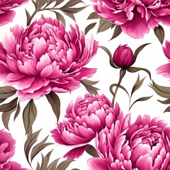 floral pattern with magenta peony flower Seamless floral pattern with magenta peony flowers and eucalyptus leaves on white background, watercolor
