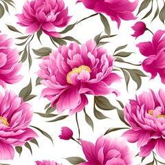 floral pattern with magenta peony flower Seamless floral pattern with magenta peony flowers and eucalyptus leaves on white background, watercolor