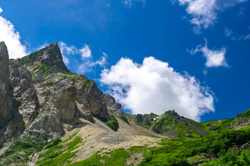 大雪渓ルートから天狗菱を見上げる