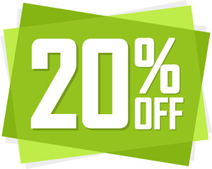 Sale 20% off, discount banner on transparent background. PNG illustration