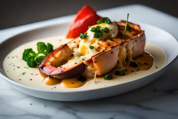 grilled salmon steak with potatoes generated by AI