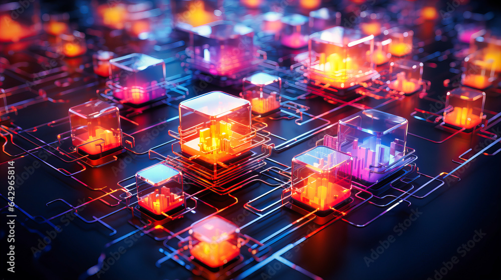 Poster neon quantum computers luminous processors