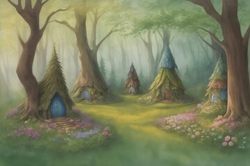 Fairy tale house in wood. AI generated illustration