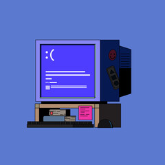 Retro vintage pc monitor get blue screen error vector