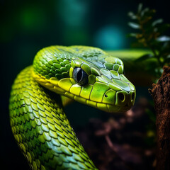 Fototapeta premium Close-up of a green mamba in the Amazon forest