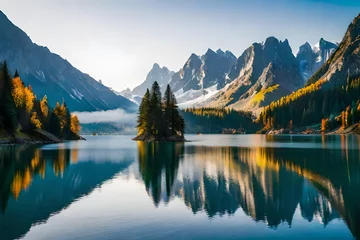 Fototapete Alpen lake reflection