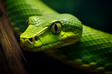 Obraz premium Close-up of a green mamba in the Amazon forest