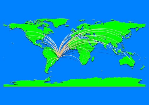 Vibrant Te&oacute;filo Otoni, Brazil map - Export concept map for Te&oacute;filo Otoni, Brazil on World map. Suitable for export concepts. File is suitable for digital editing and prints of all sizes.