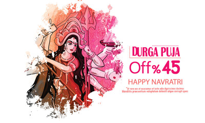 Illustration of Maa Durga for Navratri Festival of India. Sale poster or banner.