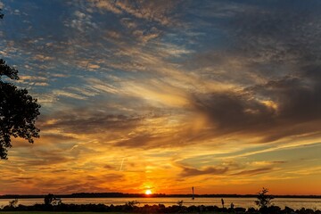 Sunrise sunset on the beach shore of Lake Erie