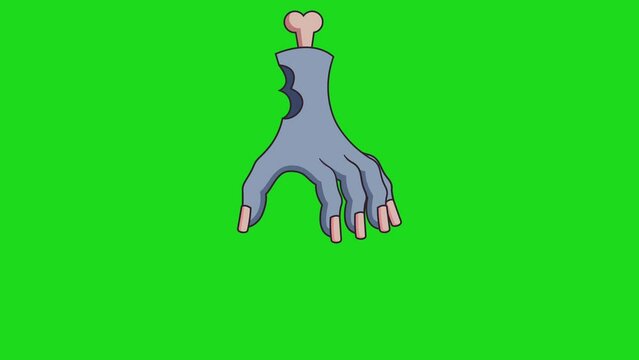 Halloween animated in a cartoon style greenscreen with hand zombie. animation zombie hand.