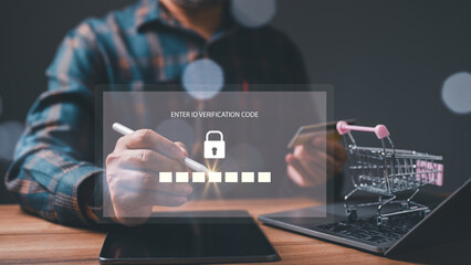 A man holding a credit card in his hand logs in to his online shopping account, ready to make a purchase. He carefully enters his username and password, then clicks on the "Sign In" button.