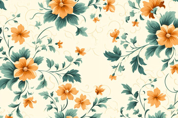 Fototapeta premium Blue textile floral vintage wallpaper nature pattern rose seamless flower