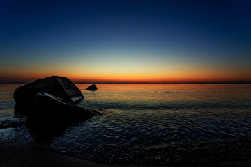 Sunrise sunset on the beach shore of Lake Erie