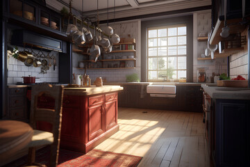 Classic style kitchen interior in luxury house.