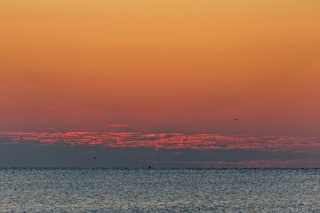 Sunrise sunset on the beach shore of Lake Erie