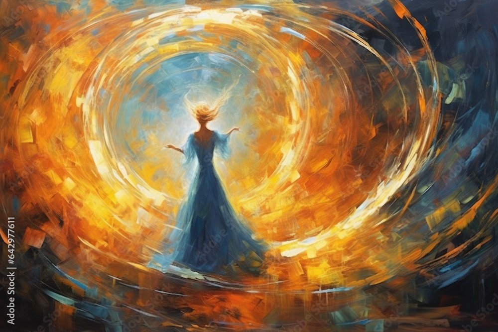 Poster abstract art of dance of light theme that out of formless darkness in the style of simple yet intric
