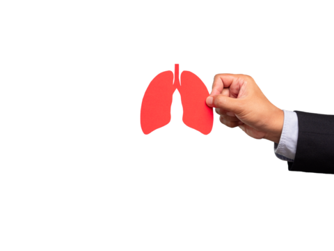 Hand holding a blank white comic speech bubble while standing against a transparent background.