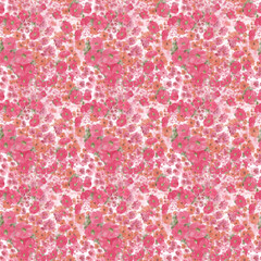 Spotted pink and orang florets, pink seamless background with small flowers, textile pattern
