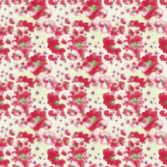 seamless pattern with pink flowers on lime background, spotted bright florets, textile pattern