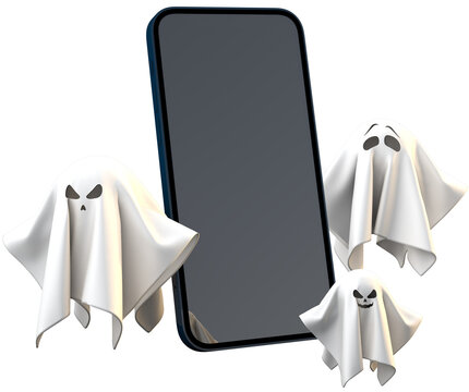 Halloween digital celebration with ghosts and smartphone