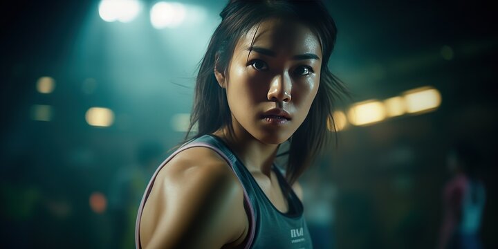 Close-up shot of beautiful woman playing tennis indoor lonely, tennis player