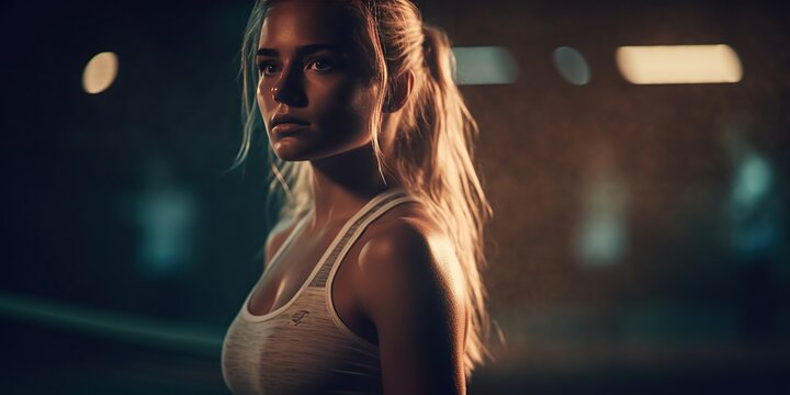 Close-up shot of beautiful woman playing tennis indoor lonely, tennis player