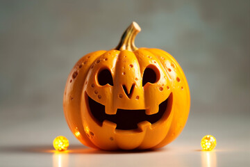 background holiday face smile halloween pumpkin orange carving lantern isolated decoration. Generative AI.