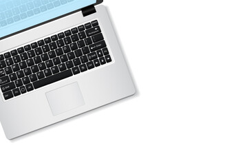 Laptop with blank screen isolated on white background.  Realistic open laptop with white aluminium body. Modern glossy laptop. Vector illustration.