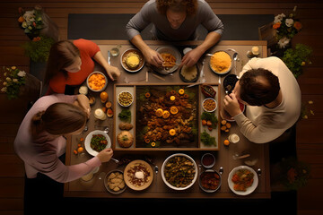 A family having dinner.