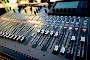 Sonic Mastery: 4K Close-Up of a Digital Live Mixing Sound Console