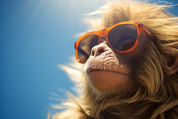 Funny portrait of a monkey with sun glasses 