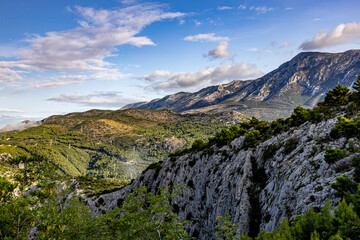 Obraz premium Beautiful Morning Mountain Landscape, Clear Blue Sky in Croatia 