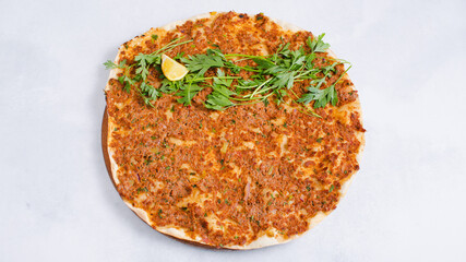 Beef lahmacun top view