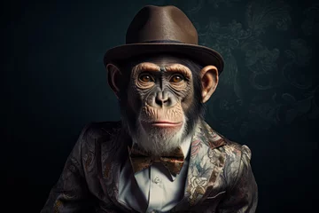 Schilderijen op glas Funny portrait of a monkey businessman © Guido Amrein