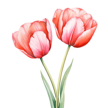 Watercolor Cute Tulips Clipart Illustration