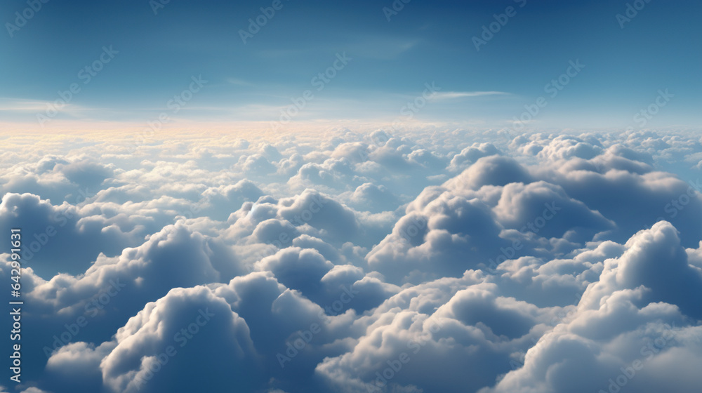 Wall mural Clear Blue Sky with Fluffy White Clouds from airplane view