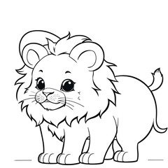 Fototapeta premium A vector of a cute Lion in black and white coloring transparent white background PNG