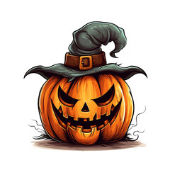 gruseliger Halloween Kürbis mit Hut auf hellem Hintergrund. Happy Halloween. Quadratisch. Generative Ai.