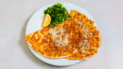 Spicy two lahmacun top view isolated